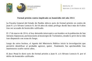 Formal prisi&oacute;n a homicida pr&oacute;fugo desde 2014