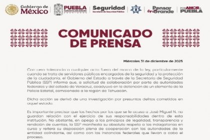 Sin distinci&oacute;n ni fueros: SSP detiene a oficial de Tehuac&aacute;n ligado a delitos en el estado vecino