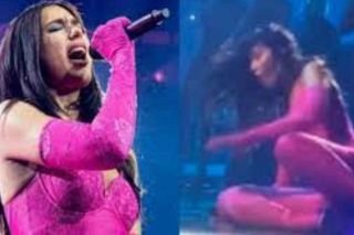 Dua Lipa sufre ca&iacute;da en pleno concierto y revela que estaba haciendo Playback