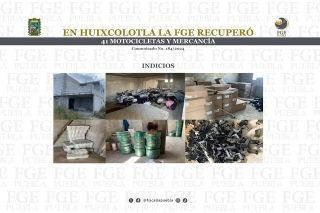 En Huixcolotla la FGE recuper&oacute; 41 motocicletas y mercanc&iacute;a