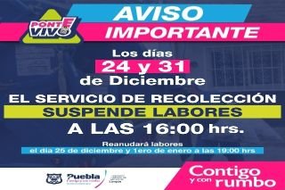 24 y 31 de diciembre el servicio de recolecci&oacute;n de basura trabajar&aacute; hasta las 16:00 horas