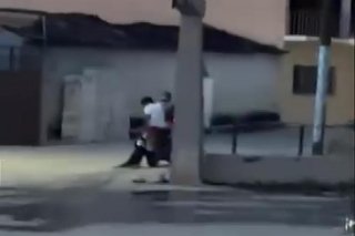 Antelmo Aguilar, regidor de Santa Ana Tecolapa, arrastra a lomito