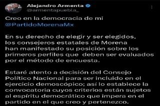 Creo en la democracia de mi partido Morena: Armenta