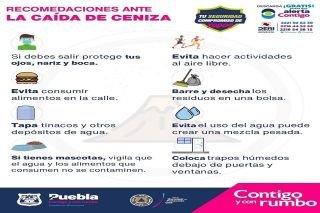 Ayuntamiento de Puebla emite recomendaciones por ca&iacute;da de ceniza