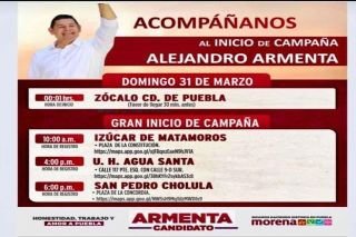 Alejandro Armenta arrancar&aacute; campa&ntilde;a en el z&oacute;calo de Puebla&nbsp;
