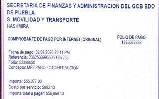 Gobernador de Puebla paga de su bolsillo 57 mil pesos en fotomultas: Alejandro Armenta liquida adeudo de su camioneta oficial